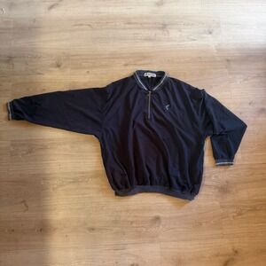 Akwa Vintage Mens XL Navy Blue Quarter Zip Windbreaker Pullover Made in USA Fish